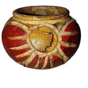 Vintage Handcrafted Multicolored Pottery Ceramic Bowl Southwestern Flower Leaf